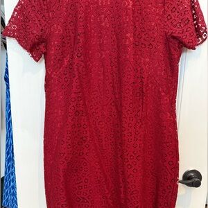 Ann Taylor Burgundy Lace Dress with Short Sleeves
